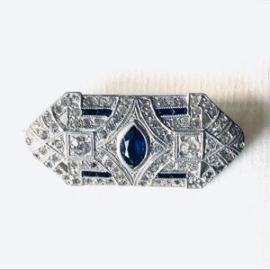 VTG SILVER DIAMOND SAPPHIRE BROOCH